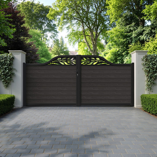 Classic Malawi Curved Top Driveway Gate - Dark Oak - Top Screen