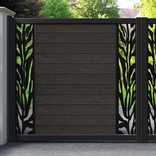 Classic Malawi Straight Top Driveway Gate - Dark Oak - Middle & End Screen