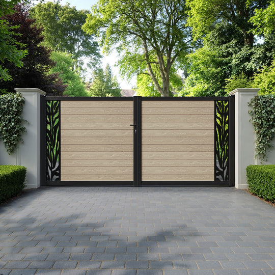Classic Malawi Straight Top Driveway Gate - Light Oak - End Screen