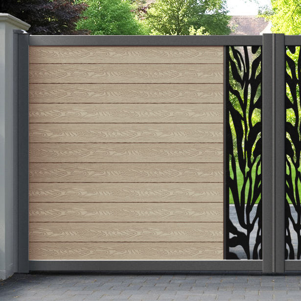 Classic Malawi Straight Top Driveway Gate - Light Oak - Middle Screen