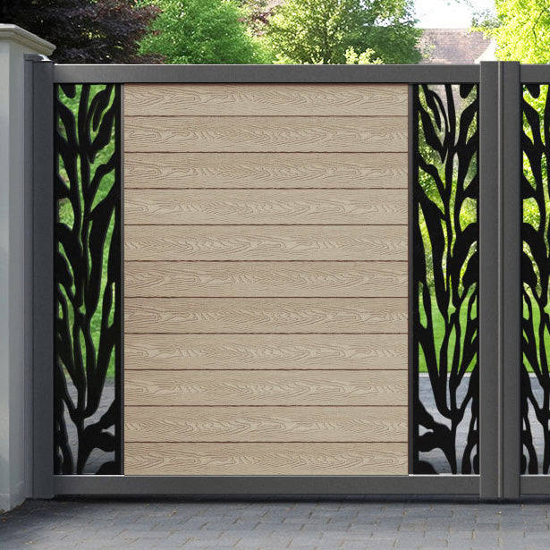 Classic Malawi Straight Top Driveway Gate - Light Oak - Middle & End Screen