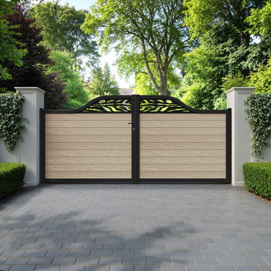 Classic Malawi Curved Top Driveway Gate - Light Oak - Top Screen