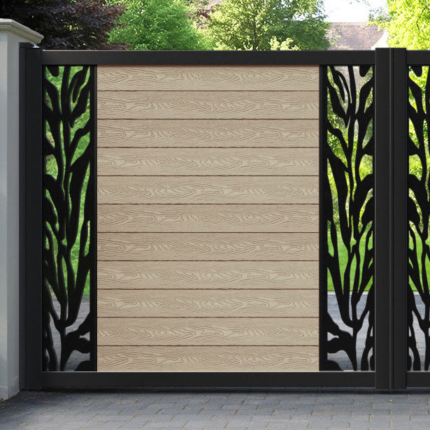 Classic Malawi Straight Top Driveway Gate - Light Oak - Middle & End Screen