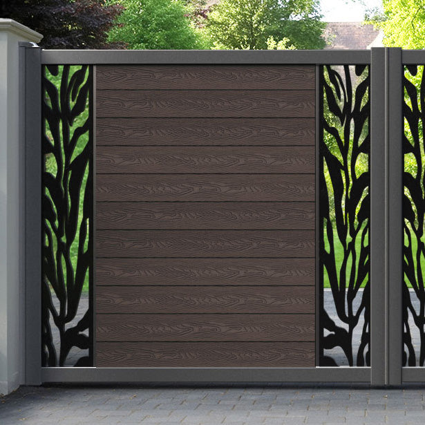 Classic Malawi Straight Top Driveway Gate - Mid Brown - Middle & End Screen