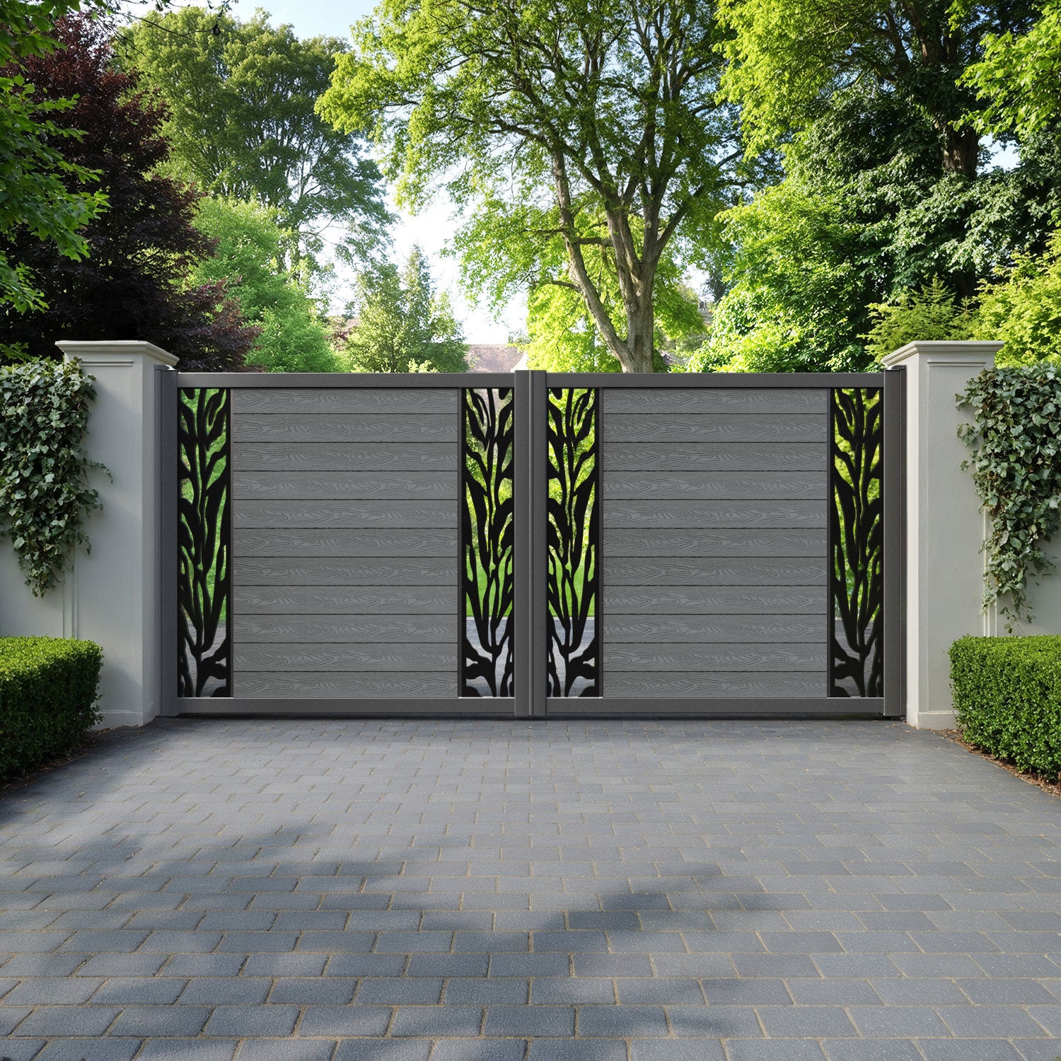Classic Malawi Straight Top Driveway Gate - Mid Grey - Middle & End Screen