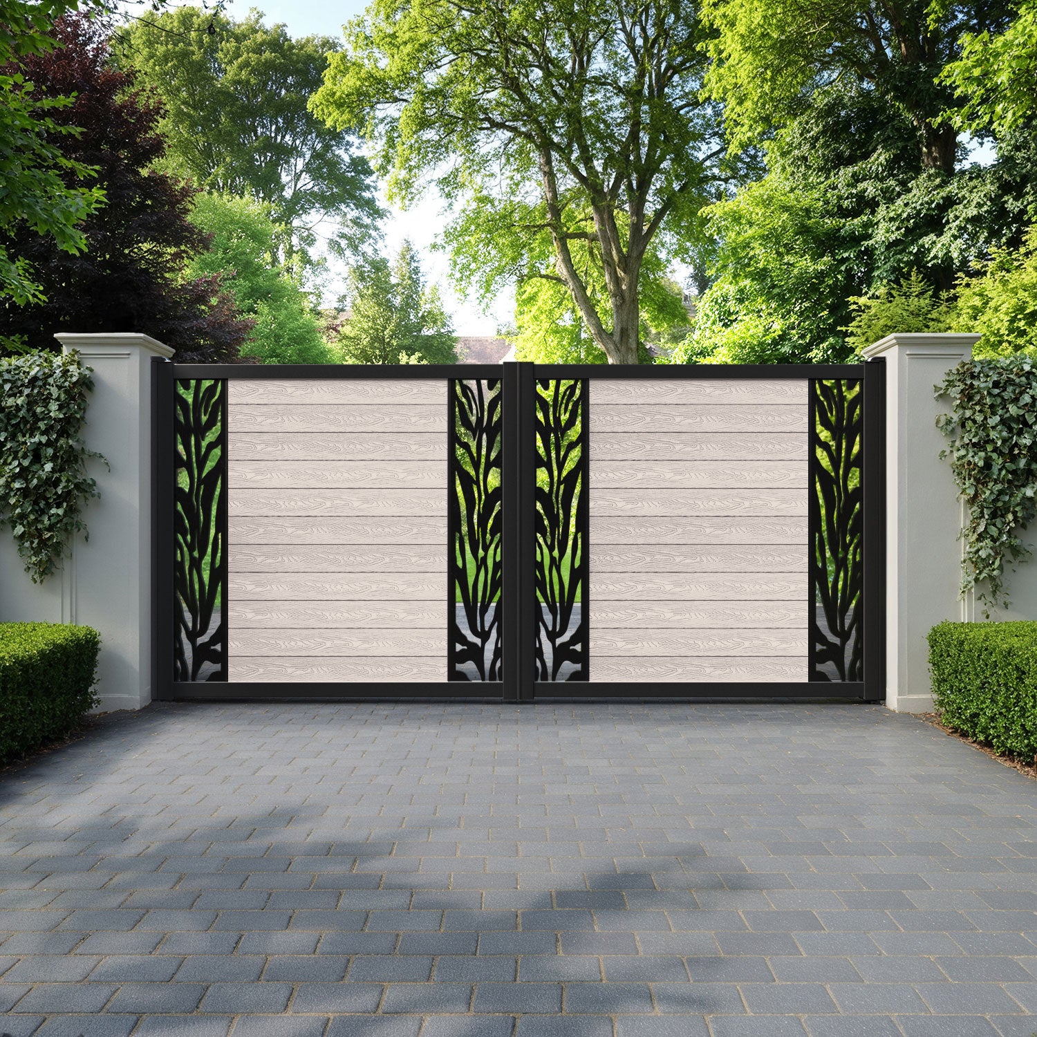 Classic Malawi Straight Top Driveway Gate - Mid Stone - Middle & End Screen