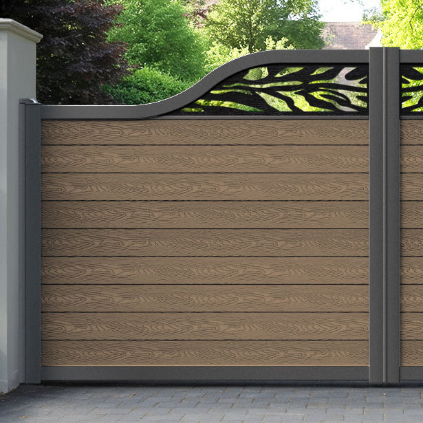 Classic Malawi Curved Top Driveway Gate - Teak - Top Screen