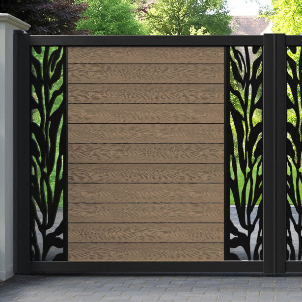 Classic Malawi Straight Top Driveway Gate - Teak - Middle & End Screen