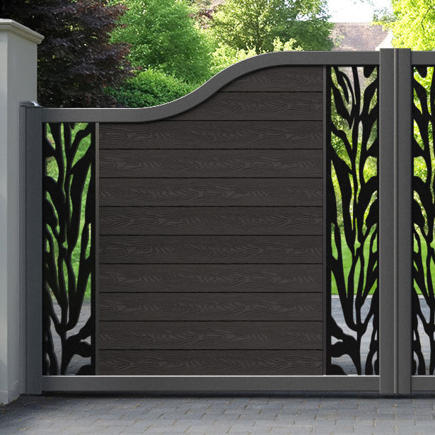 Classic Malawi Curved Top Driveway Gate - Dark Oak - Middle & End Screen