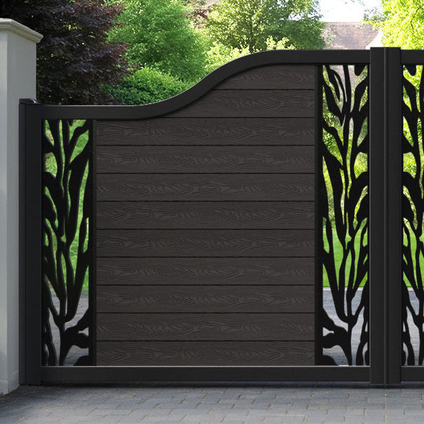 Classic Malawi Curved Top Driveway Gate - Dark Oak - Middle & End Screen
