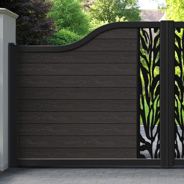 Classic Malawi Curved Top Driveway Gate - Dark Oak - Middle Screen