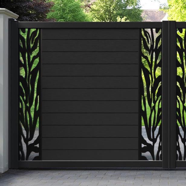 Fusion Malawi Straight Top Driveway Gate - Black - Middle & End Screen