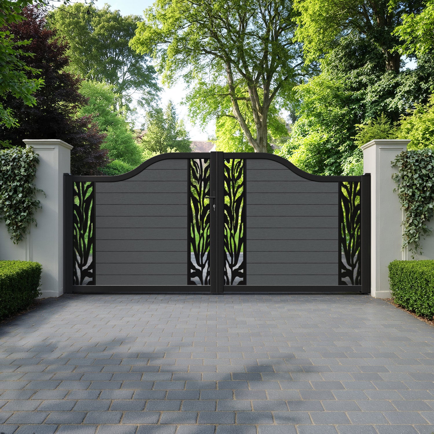 Fusion Malawi Curved Top Driveway Gate - Dark Grey - Middle & End Screen