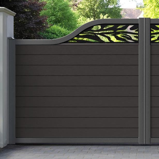 Fusion Malawi Curved Top Driveway Gate - Dark Oak - Top Screen