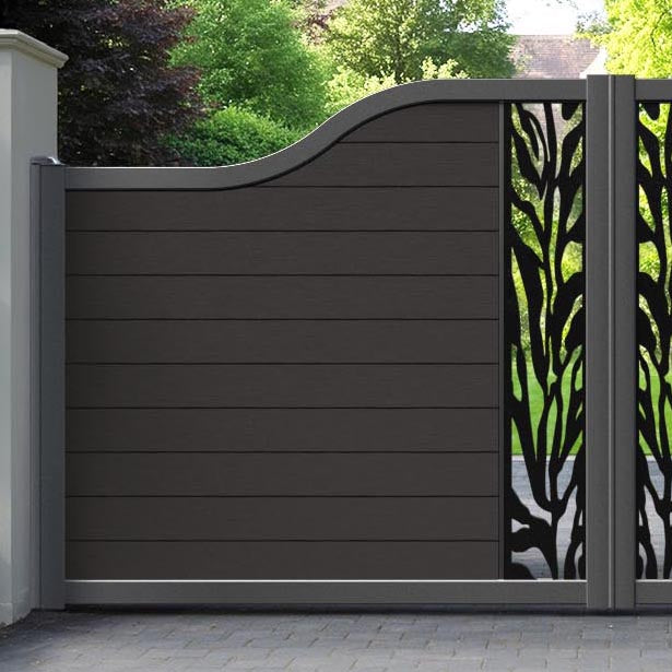 Fusion Malawi Curved Top Driveway Gate - Dark Oak - Middle Screen