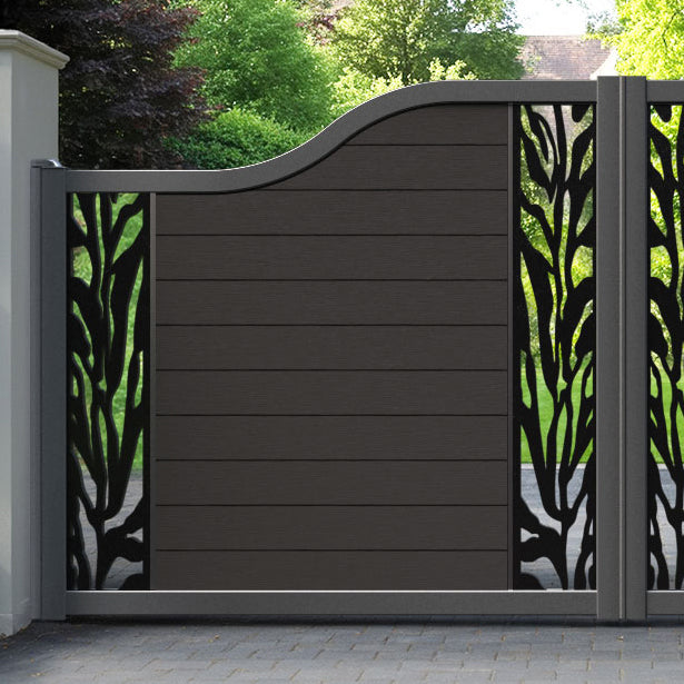 Fusion Malawi Curved Top Driveway Gate - Dark Oak - Middle & End Screen