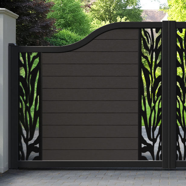 Fusion Malawi Curved Top Driveway Gate - Dark Oak - Middle & End Screen