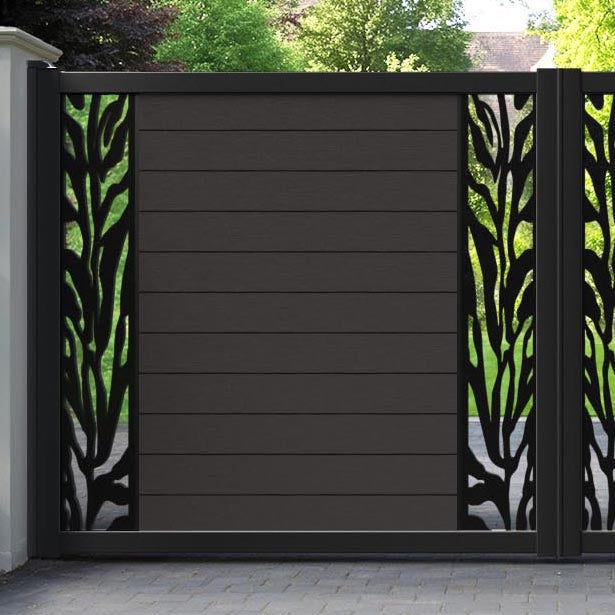 Fusion Malawi Straight Top Driveway Gate - Dark Oak - Middle & End Screen