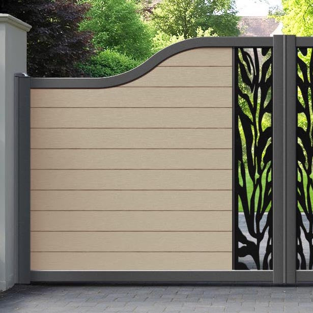 Fusion Malawi Curved Top Driveway Gate - Light Oak - Middle Screen