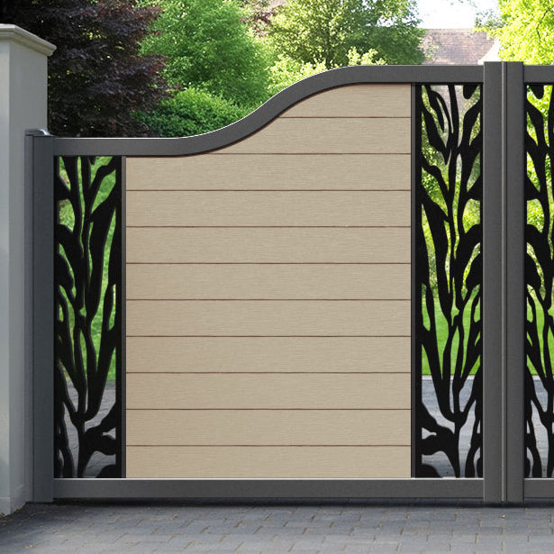 Fusion Malawi Curved Top Driveway Gate - Light Oak - Middle & End Screen
