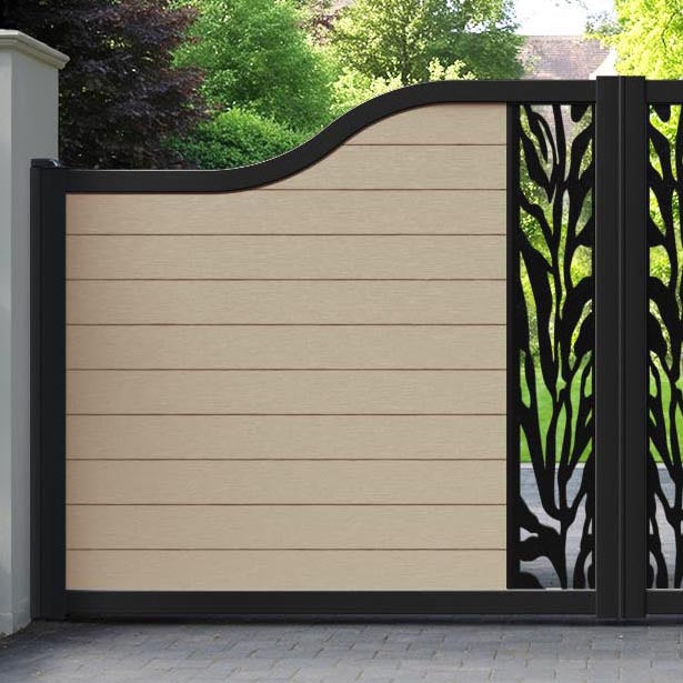 Fusion Malawi Curved Top Driveway Gate - Light Oak - Middle Screen