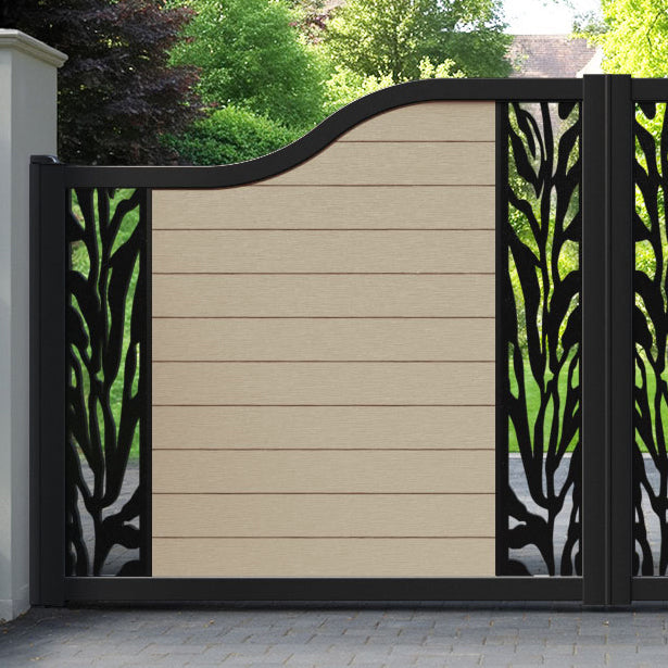 Fusion Malawi Curved Top Driveway Gate - Light Oak - Middle & End Screen