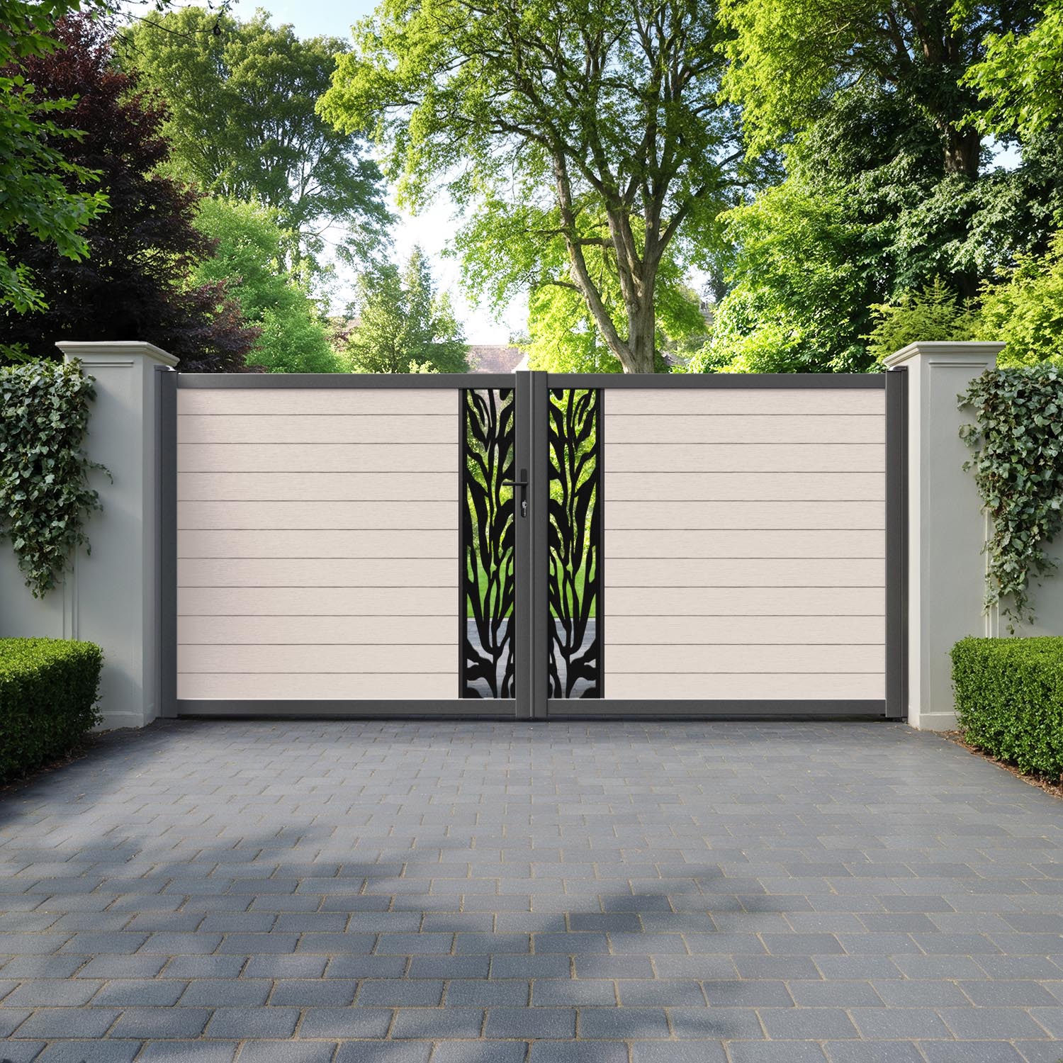 Fusion Malawi Straight Top Driveway Gate - Mid Stone - Middle Screen