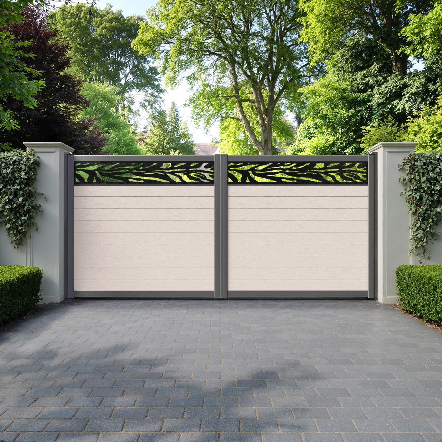 Fusion Malawi Straight Top Driveway Gate - Mid Stone - Top Screen