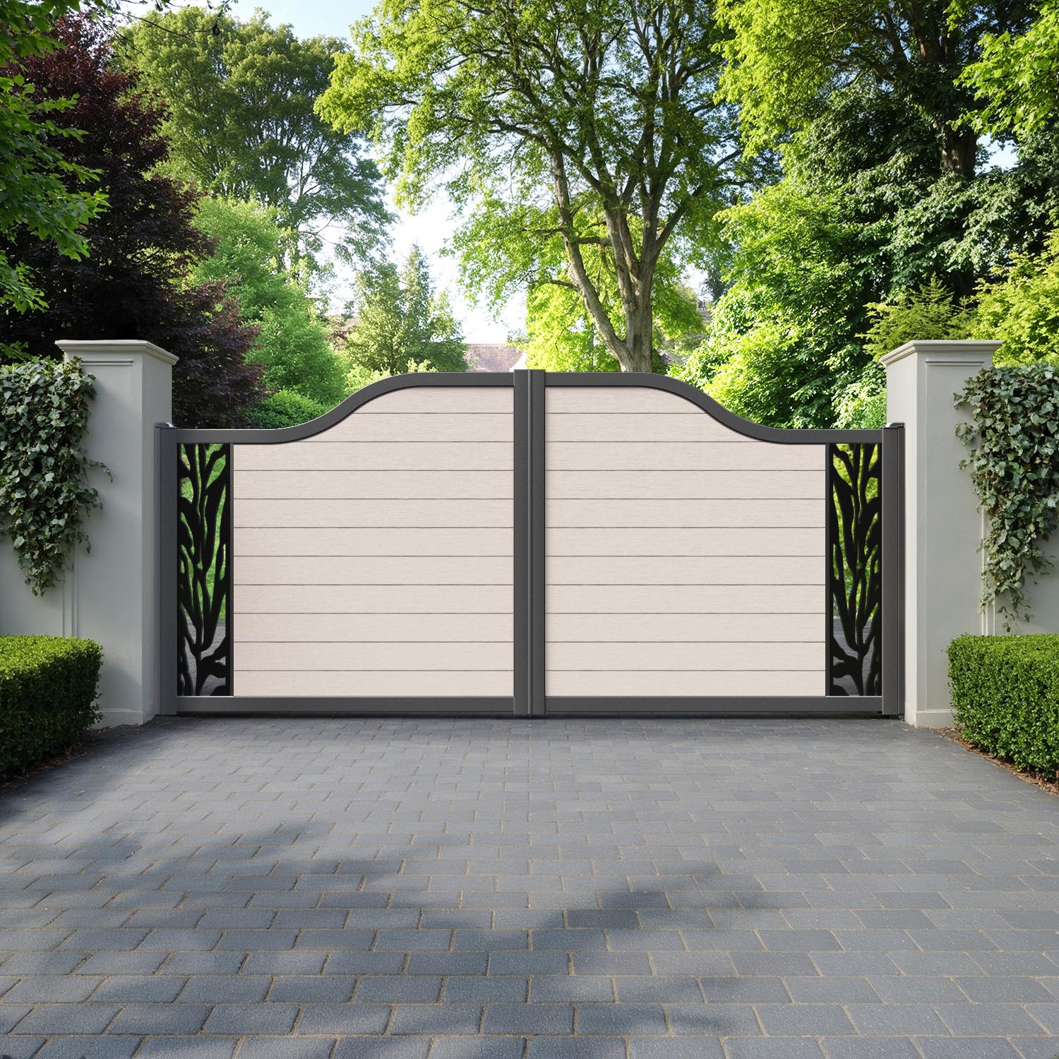 Fusion Malawi Curved Top Driveway Gate - Mid Stone - End Screen