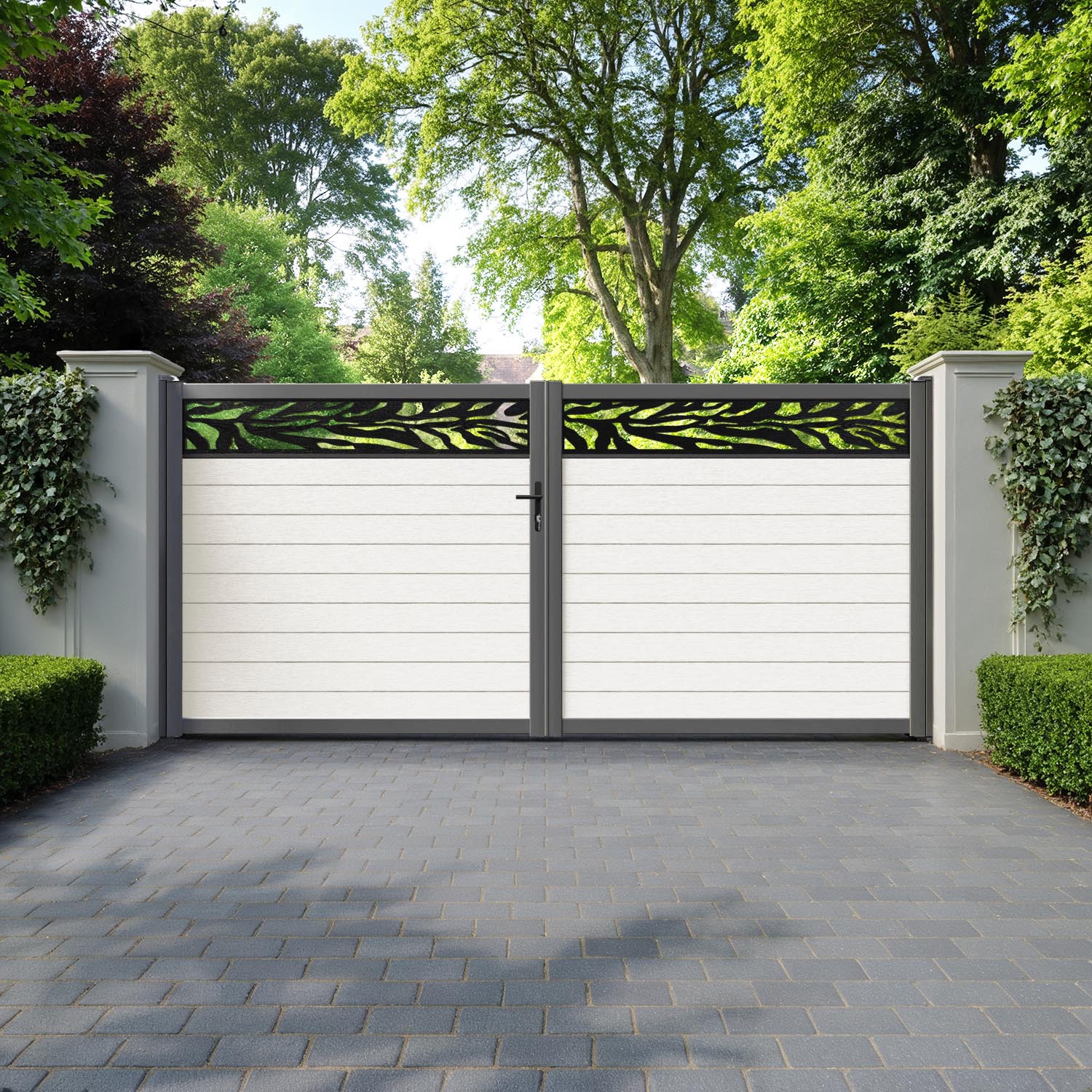 Fusion Malawi Straight Top Driveway Gate - Light Stone - Top Screen