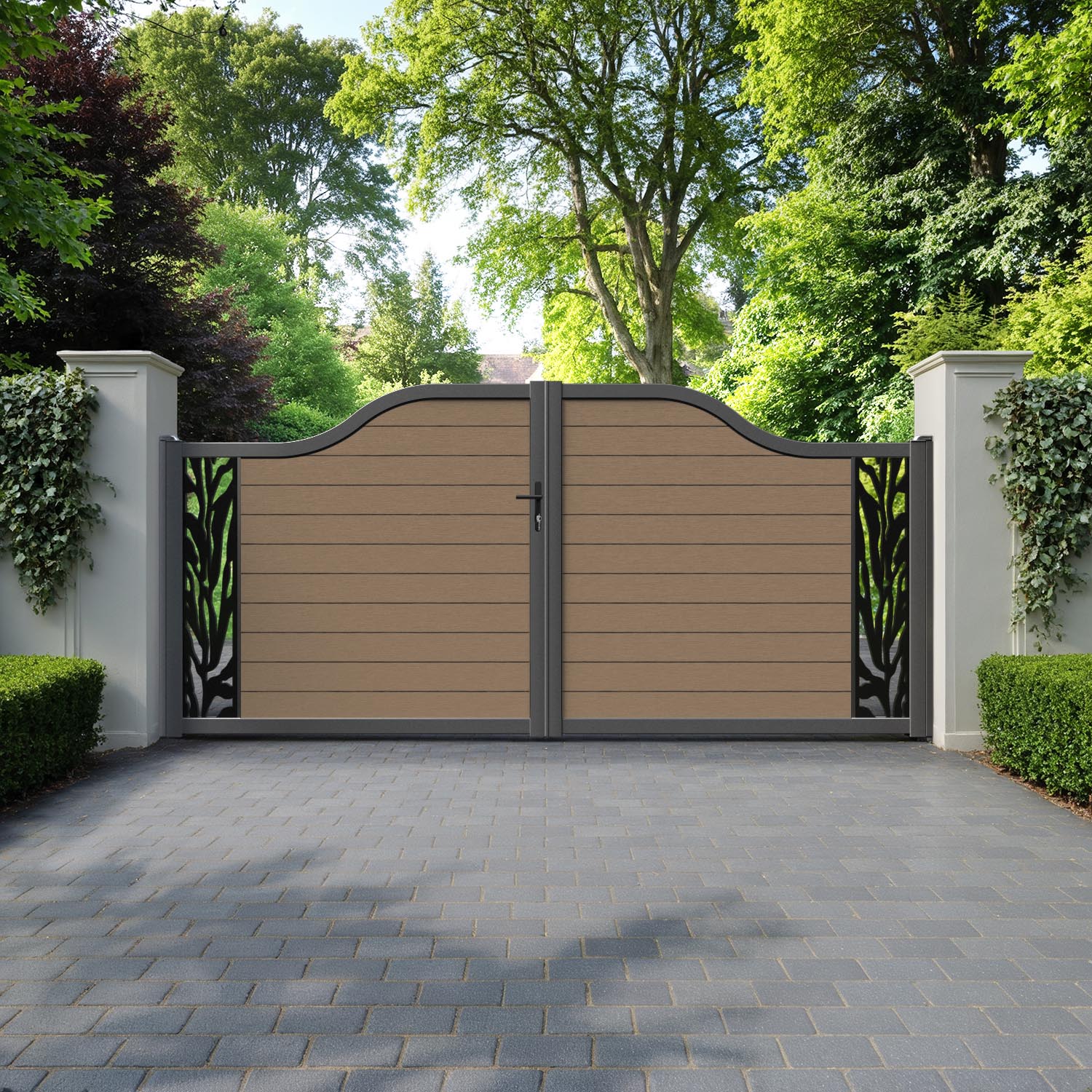 Fusion Malawi Curved Top Driveway Gate - Teak - End Screen