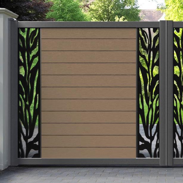 Fusion Malawi Straight Top Driveway Gate - Teak - Middle & End Screen