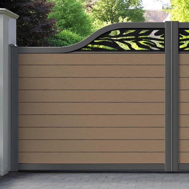 Fusion Malawi Curved Top Driveway Gate - Teak - Top Screen