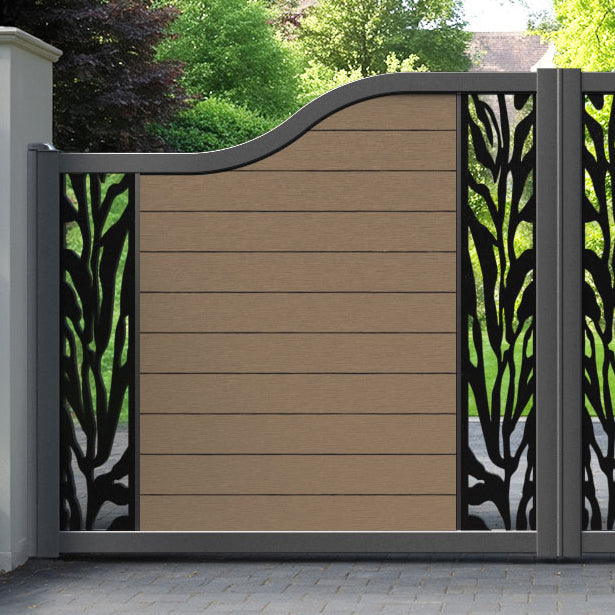 Fusion Malawi Curved Top Driveway Gate - Teak - Middle & End Screen