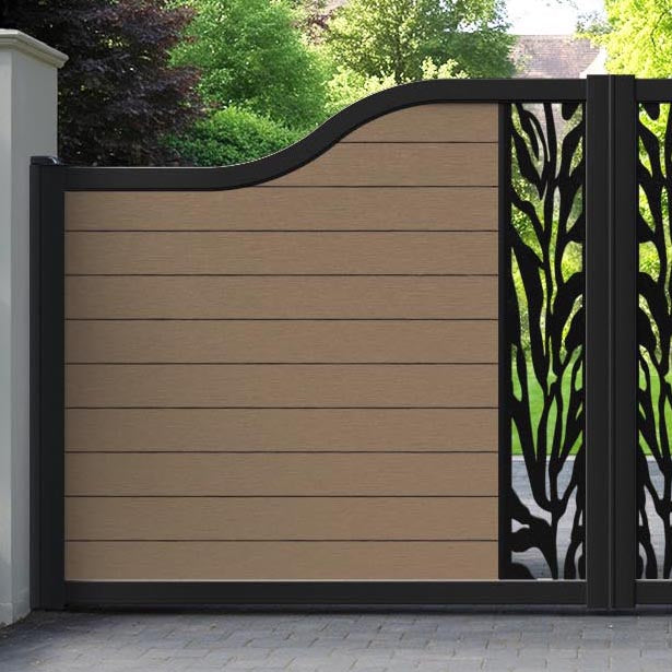 Fusion Malawi Curved Top Driveway Gate - Teak - Middle Screen
