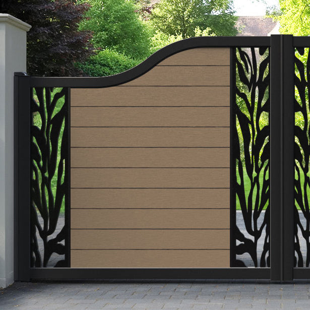 Fusion Malawi Curved Top Driveway Gate - Teak - Middle & End Screen