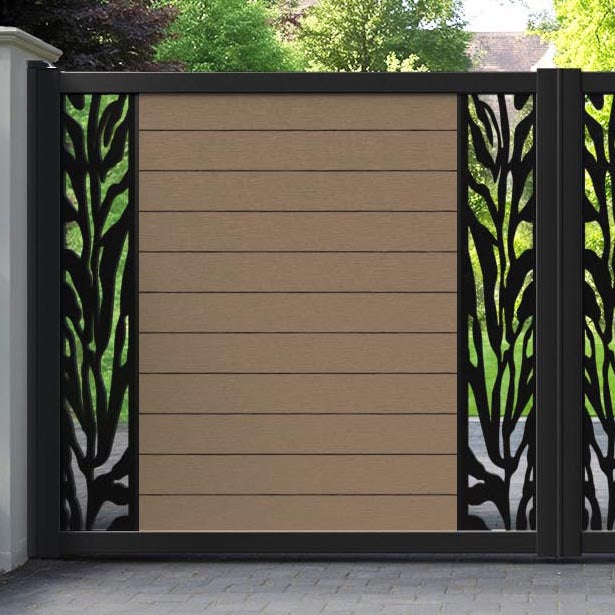 Fusion Malawi Straight Top Driveway Gate - Teak - Middle & End Screen