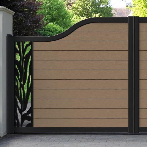 Fusion Malawi Curved Top Driveway Gate - Teak - End Screen