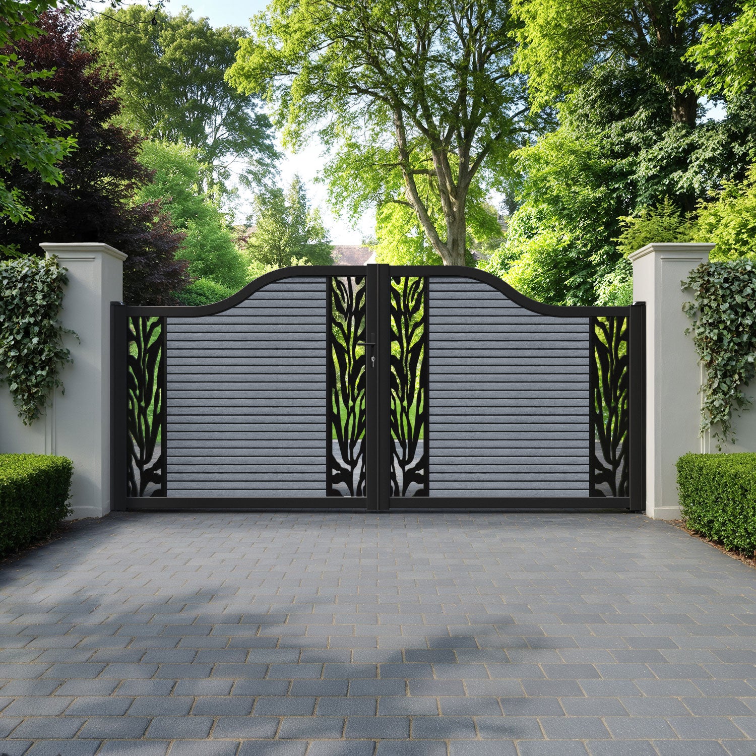 Hudson Malawi Curved Top Driveway Gate - Anthracite - Middle & End Screen