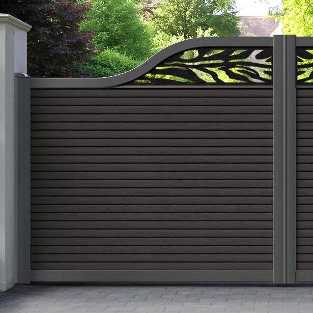 Hudson Malawi Curved Top Driveway Gate - Dark Oak - Top Screen