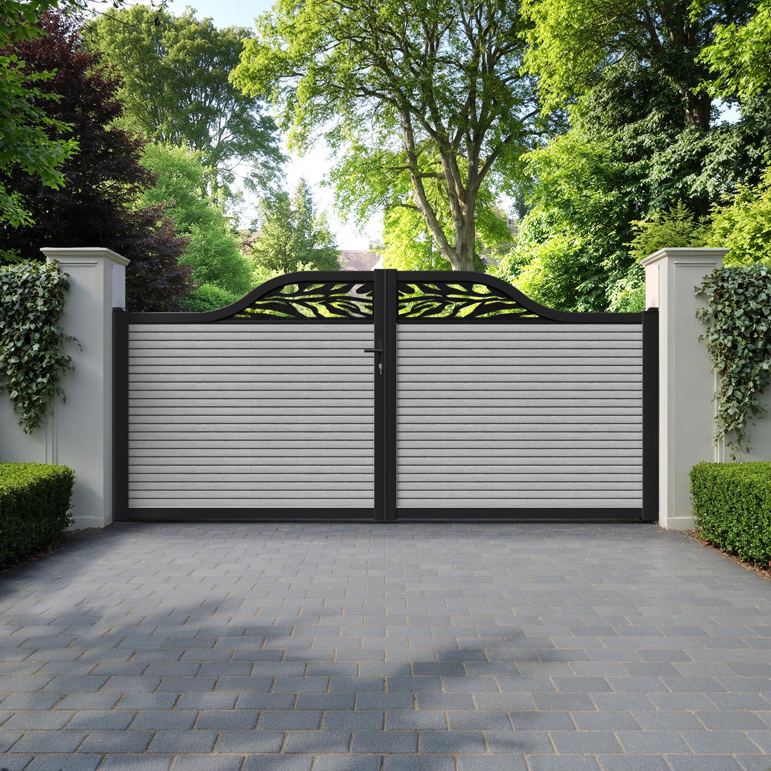 Hudson Malawi Curved Top Driveway Gate - Light Grey - Top Screen