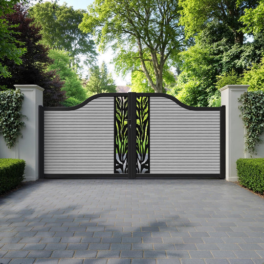 Hudson Malawi Curved Top Driveway Gate - Light Grey - Middle Screen