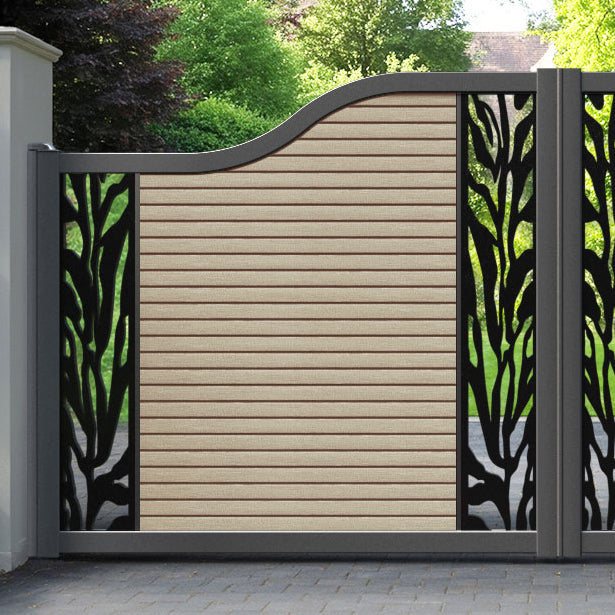 Hudson Malawi Curved Top Driveway Gate - Light Oak- Middle & End Screen