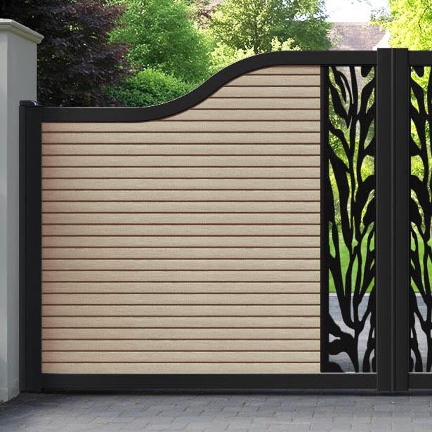 Hudson Malawi Curved Top Driveway Gate - Light Oak - Middle Screen