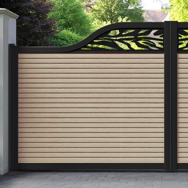 Hudson Malawi Curved Top Driveway Gate - Light Oak- Top Screen