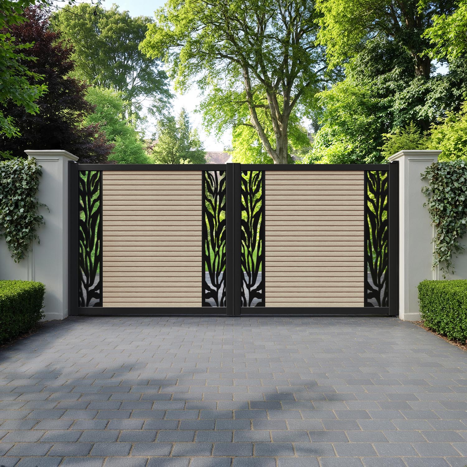 Hudson Malawi Straight Top Driveway Gate - Light Oak- Middle & End Screen