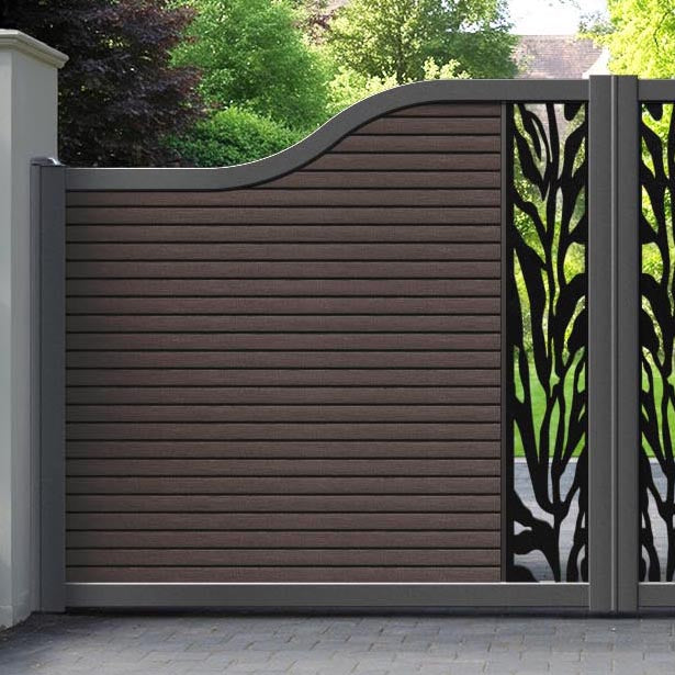 Hudson Malawi Curved Top Driveway Gate - Mid Brown - Middle Screen