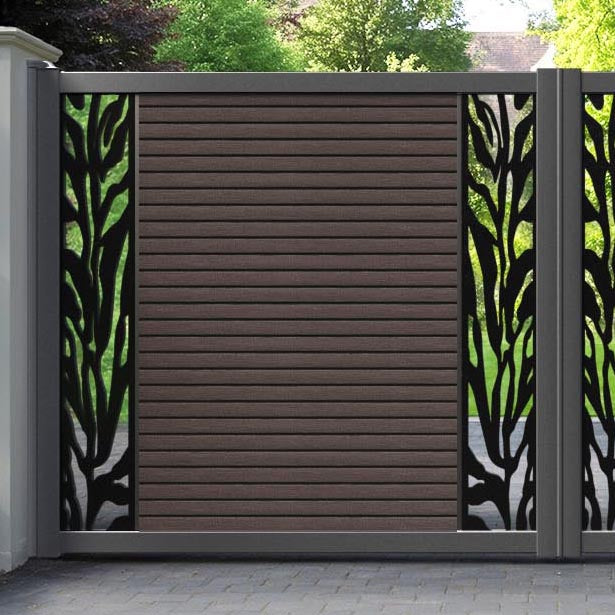 Hudson Malawi Straight Top Driveway Gate - Mid Brown - Middle & End Screen
