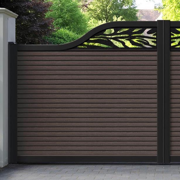 Hudson Malawi Curved Top Driveway Gate - Mid Brown - Top Screen
