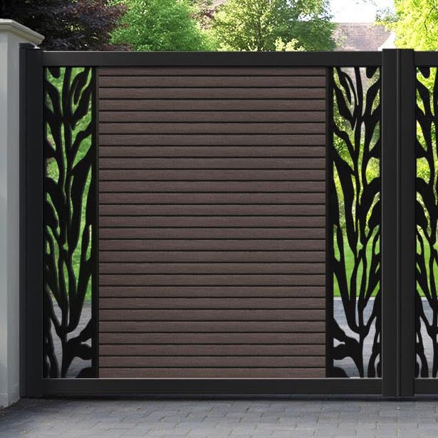 Hudson Malawi Straight Top Driveway Gate - Mid Brown - Middle & End Screen